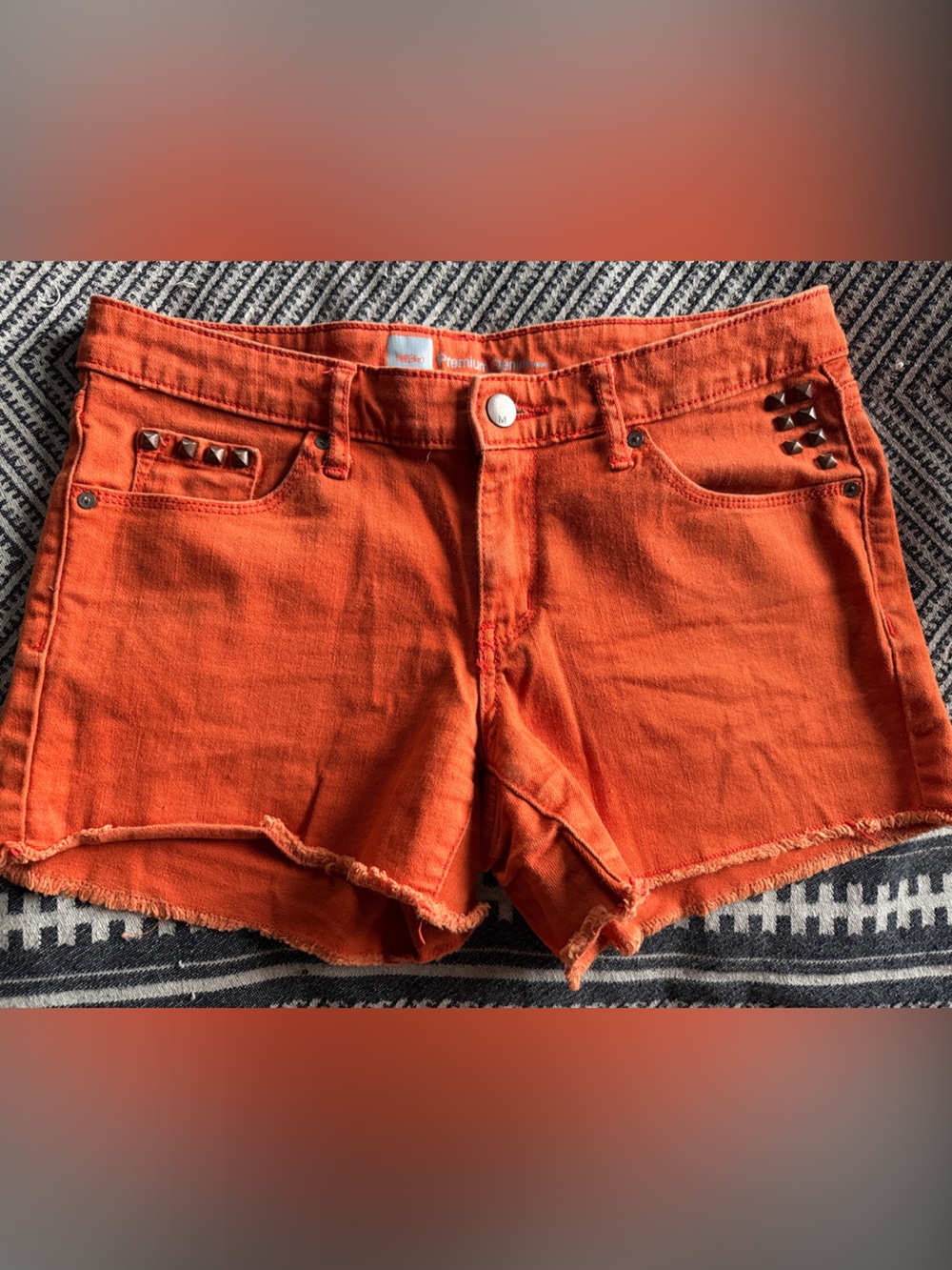 Burnt Orange Studded Denim Shorts